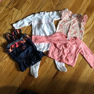 2/$30 Baby Clothing Set with Pink Cardigan Smocked Footie and Floral Onsie
